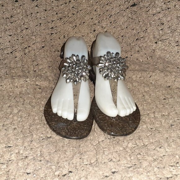 COACH Hilda Smoke Clear Beaded Glitter Thong Jelly Sandals-Sz 7-Excellent - Picture 3 of 7